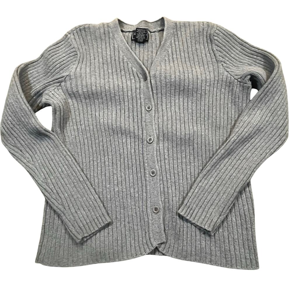 Abercrombie & Fitch Women M Ribbed Knit Cardigan Gray Preppy Classic Layering
